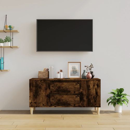 Meuble TV Chêne Fumé 102x44,5x50 Cm Bois Contreplaqué