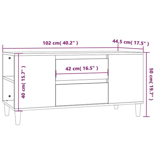 Meuble TV Chêne Fumé 102x44,5x50 Cm Bois Contreplaqué