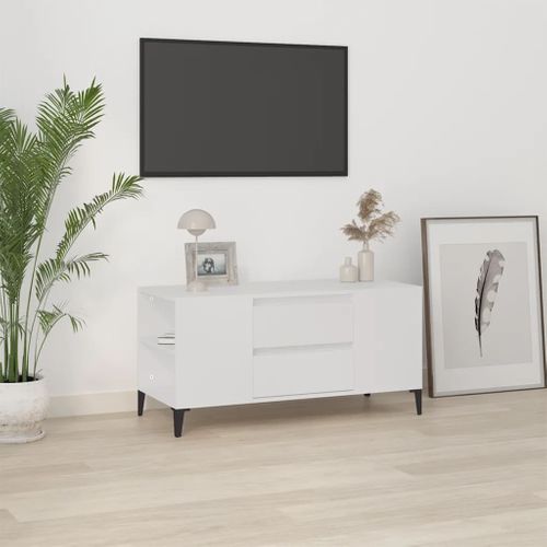 Meuble TV Blanc 102x44,5x50 Cm Bois Contreplaqué