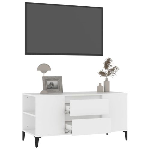 Meuble TV Blanc 102x44,5x50 Cm Bois Contreplaqué