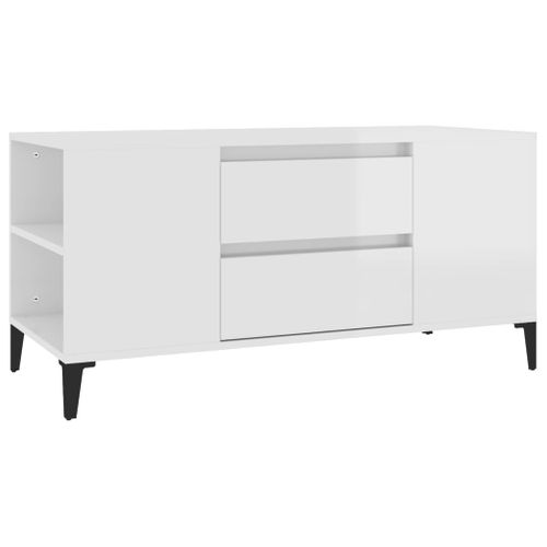 Meuble TV Blanc Brillant 102x44,5x50 Cm Bois Contreplaqué