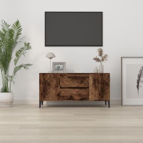 Meuble TV Chêne Fumé 102x44,5x50 Cm Bois Contreplaqué