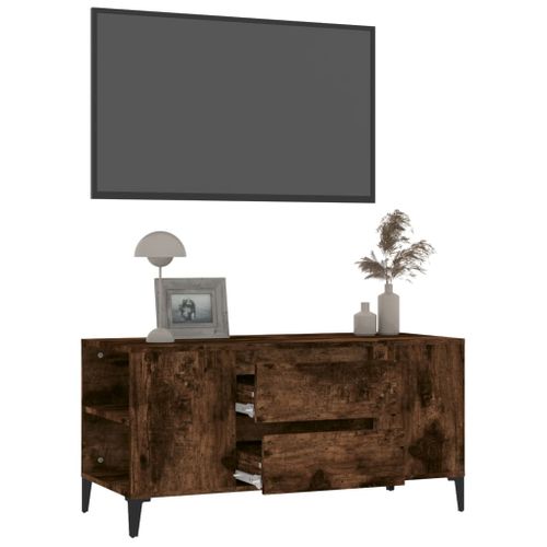 Meuble TV Chêne Fumé 102x44,5x50 Cm Bois Contreplaqué