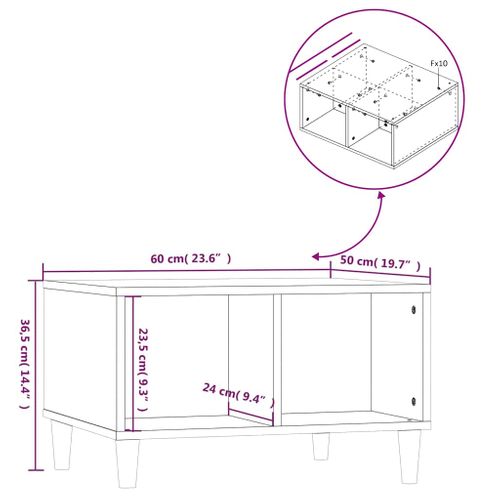 Table Basse Gris Béton 60x50x36,5 Cm Bois Contreplaqué