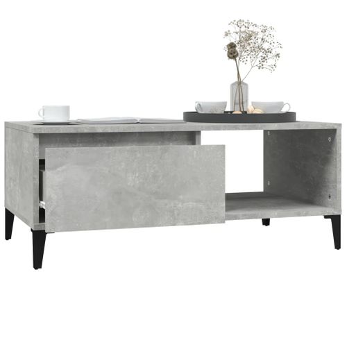Table Basse Gris Béton 90x50x36,5 Cm Bois Contreplaqué