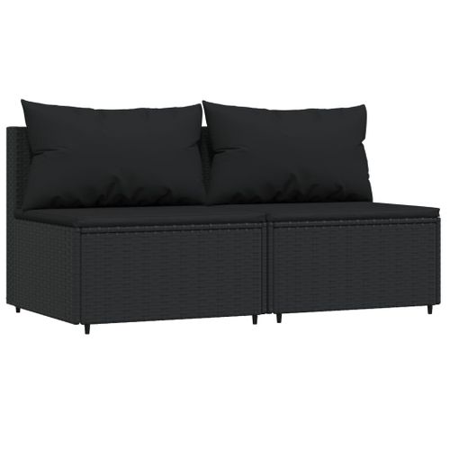 Canapés Centraux De Jardin Et Coussins 2pcs Noir Résine Tressée