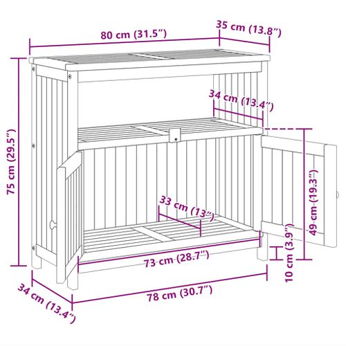 Table Console De Jardin Avec Étagère Et Compartiment 80x35x75 Cm Bois Massif D'acacia Entrée