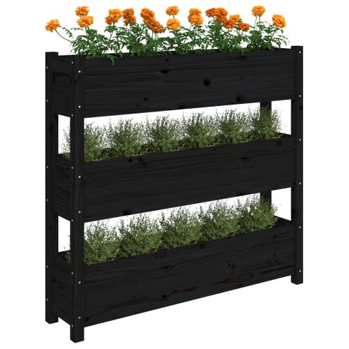 Jardinière Noir 112x25x104,5 Cm Bois Massif De Pin