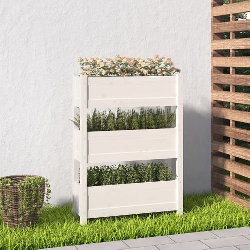 Jardinière Blanc 77x25x104,5 Cm Bois Massif De Pin