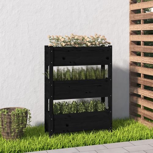 Jardinière Noir 77x25x104,5 Cm Bois Massif De Pin