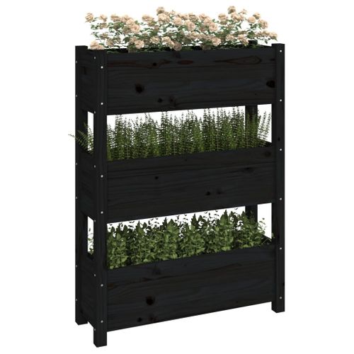 Jardinière Noir 77x25x104,5 Cm Bois Massif De Pin