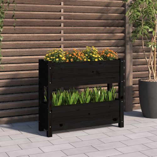 Jardinière Noir 77x25x66 Cm Bois Massif De Pin