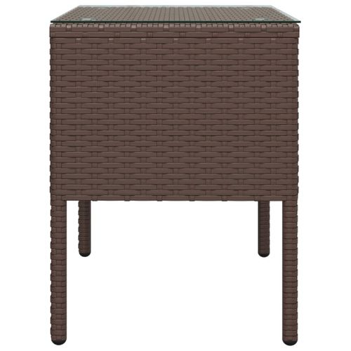 Table D'appoint Marron 53x37x48 Cm Poly Rotin Et Verre Trempé