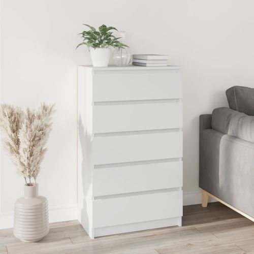 Commode Avec Tiroirs Blanc 60x36x103 Cm Bois Contreplaqué Buffet Armoire Meuble De Rangement