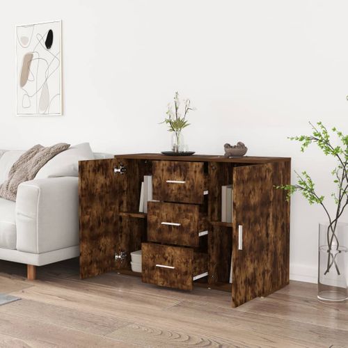 Buffet Chêne Fumé 91x29,5x65 Cm Bois Contreplaqué