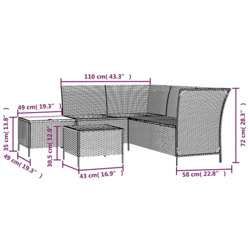 Salon De Jardin 4 Pièces Avec Coussins Noir Résine Tressée