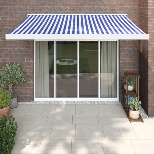 Auvent Rétractable Bleu Et Blanc 3,5x2,5 M Tissu Et Aluminium