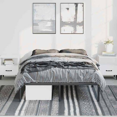 Cadre De Lit Métal Sans Matelas Noir 135x190 Cm