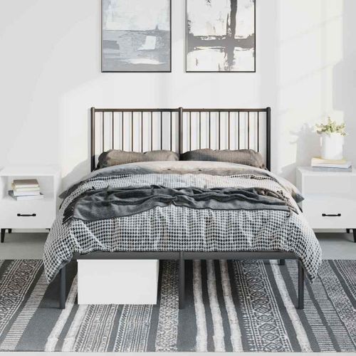 Cadre De Lit Métal Sans Matelas Avec Tête De Lit Noir 135x190cm