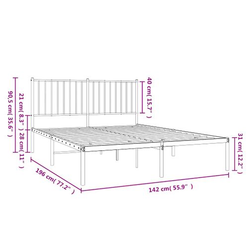 Cadre De Lit Métal Sans Matelas Avec Tête De Lit Noir 135x190cm
