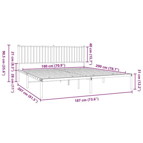 Cadre De Lit 180 X 200 Cm En Métal Avec Tête De Lit Noire Et Espace De Rangement Robuste