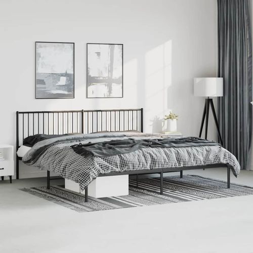 Cadre De Lit Métal Sans Matelas Avec Tête De Lit Noir 193x203cm