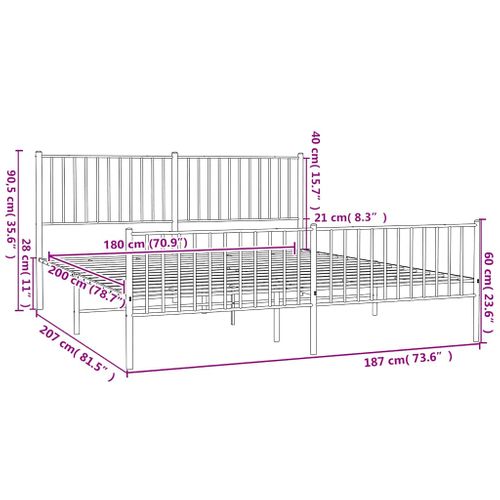 Cadre De Lit Métal Sans Matelas Avec Pied De Lit Noir 180x200cm