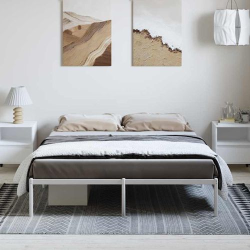 Cadre De Lit Métal Sans Matelas Blanc 150x200 Cm