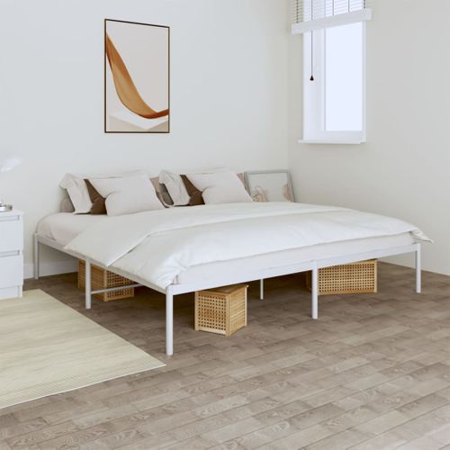 Cadre De Lit Métal Sans Matelas Blanc 193x203 Cm