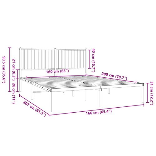 Cadre De Lit Métal Sans Matelas Et Tête De Lit Blanc 160x200 Cm
