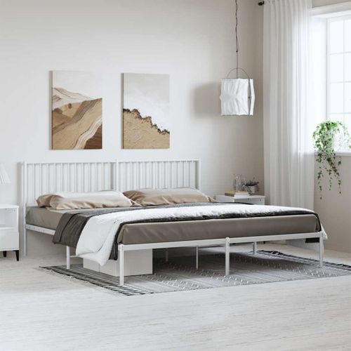 Cadre De Lit Métal Sans Matelas Et Tête De Lit Blanc 193x203 Cm