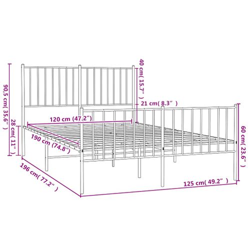 Cadre De Lit Métal Sans Matelas Et Pied De Lit Blanc 120x190 Cm