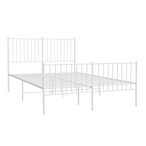 Cadre De Lit Métal Sans Matelas Et Pied De Lit Blanc 135x190 Cm