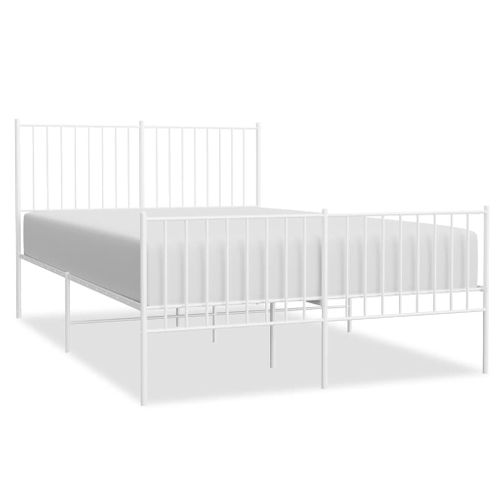 Cadre De Lit Métal Sans Matelas Et Pied De Lit Blanc 135x190 Cm