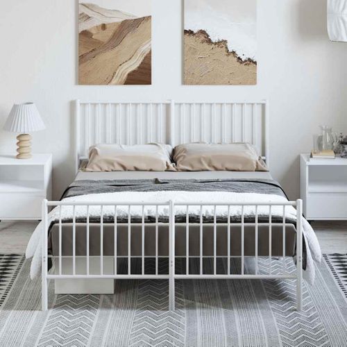 Cadre De Lit Métal Sans Matelas Et Pied De Lit Blanc 135x190 Cm