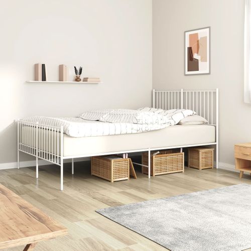 Cadre De Lit Métal Sans Matelas Et Pied De Lit Blanc 140x190 Cm