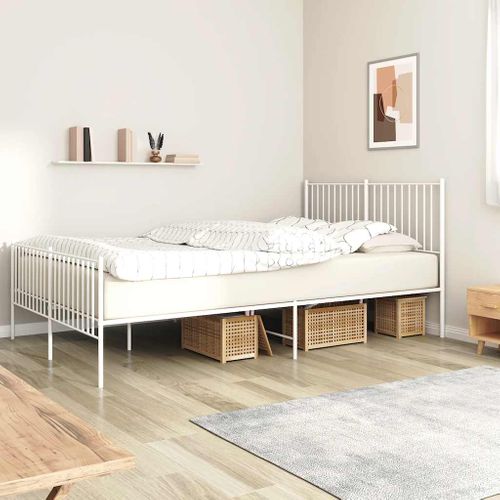 Cadre De Lit Métal Sans Matelas Et Pied De Lit Blanc 160x200 Cm