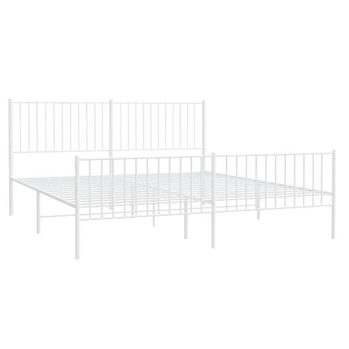 Cadre De Lit Métal Sans Matelas Et Pied De Lit Blanc 183x213 Cm