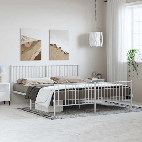 Cadre De Lit Métal Sans Matelas Et Pied De Lit Blanc 183x213 Cm