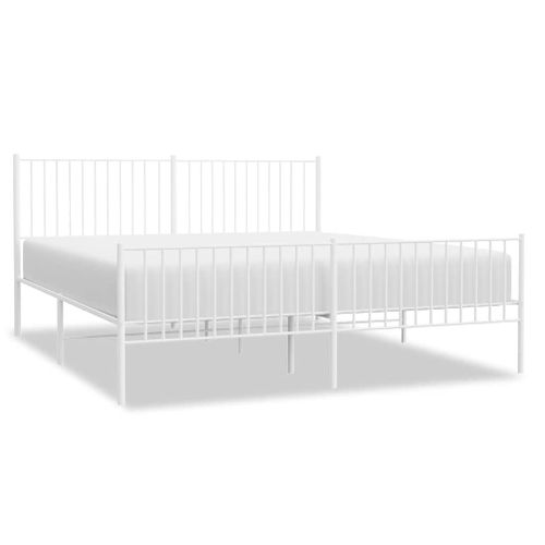 Cadre De Lit Métal Sans Matelas Et Pied De Lit Blanc 183x213 Cm