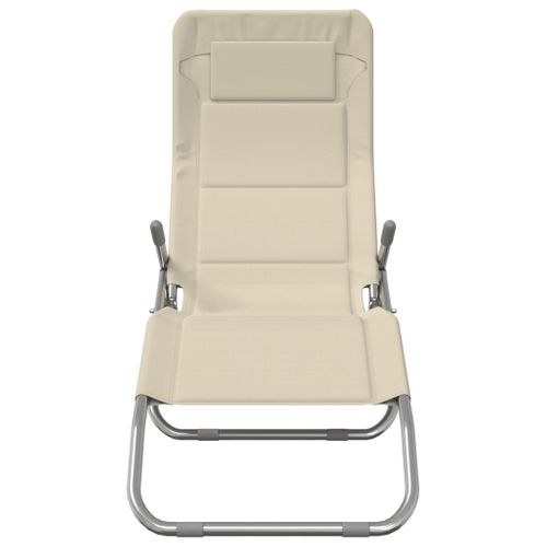 Chaises Longues Pliables 2 PCs Crème Textilène Et Acier