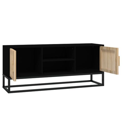 Meuble TV Noir 105x30x45 Cm Bois Contreplaqué Et Fer