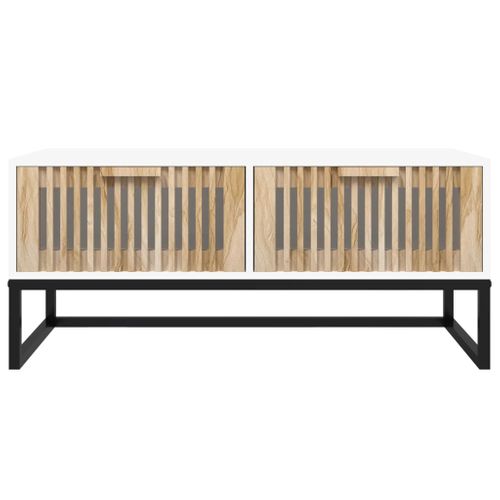 Table Basse Blanc 80x40x35 Cm Bois Contreplaqué Et Fer