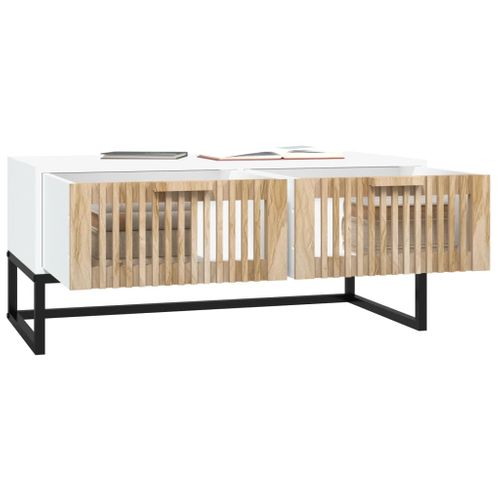 Table Basse Blanc 80x40x35 Cm Bois Contreplaqué Et Fer