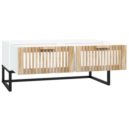 Table Basse Blanc 80x40x35 Cm Bois Contreplaqué Et Fer