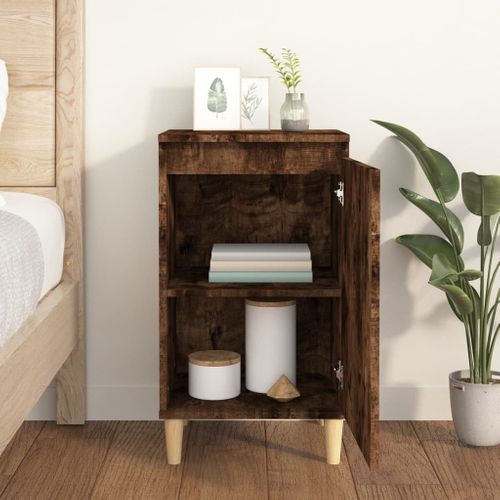 Table De Chevet Chêne Fumé 40x35x70 Cm Bois Contreplaqué