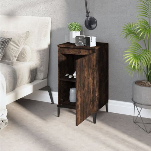 Table De Chevet Chêne Fumé 40x35x70 Cm Bois Contreplaqué