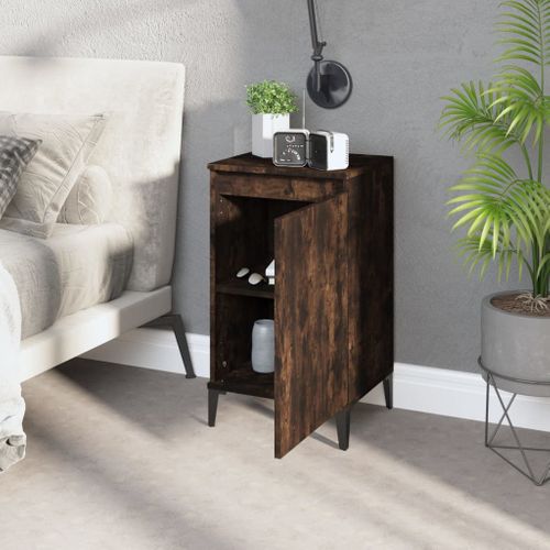 Tables De Chevet 2 Pièces Chêne Fumé 40x35x70 Cm Bois Contreplaqué