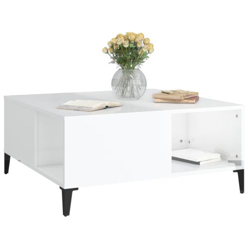 Table Basse Blanc Brillant 80x80x36,5 Cm Bois Contreplaqué