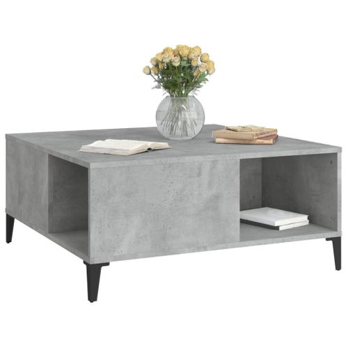 Table Basse Gris Béton 80x80x36,5 Cm Bois Contreplaqué